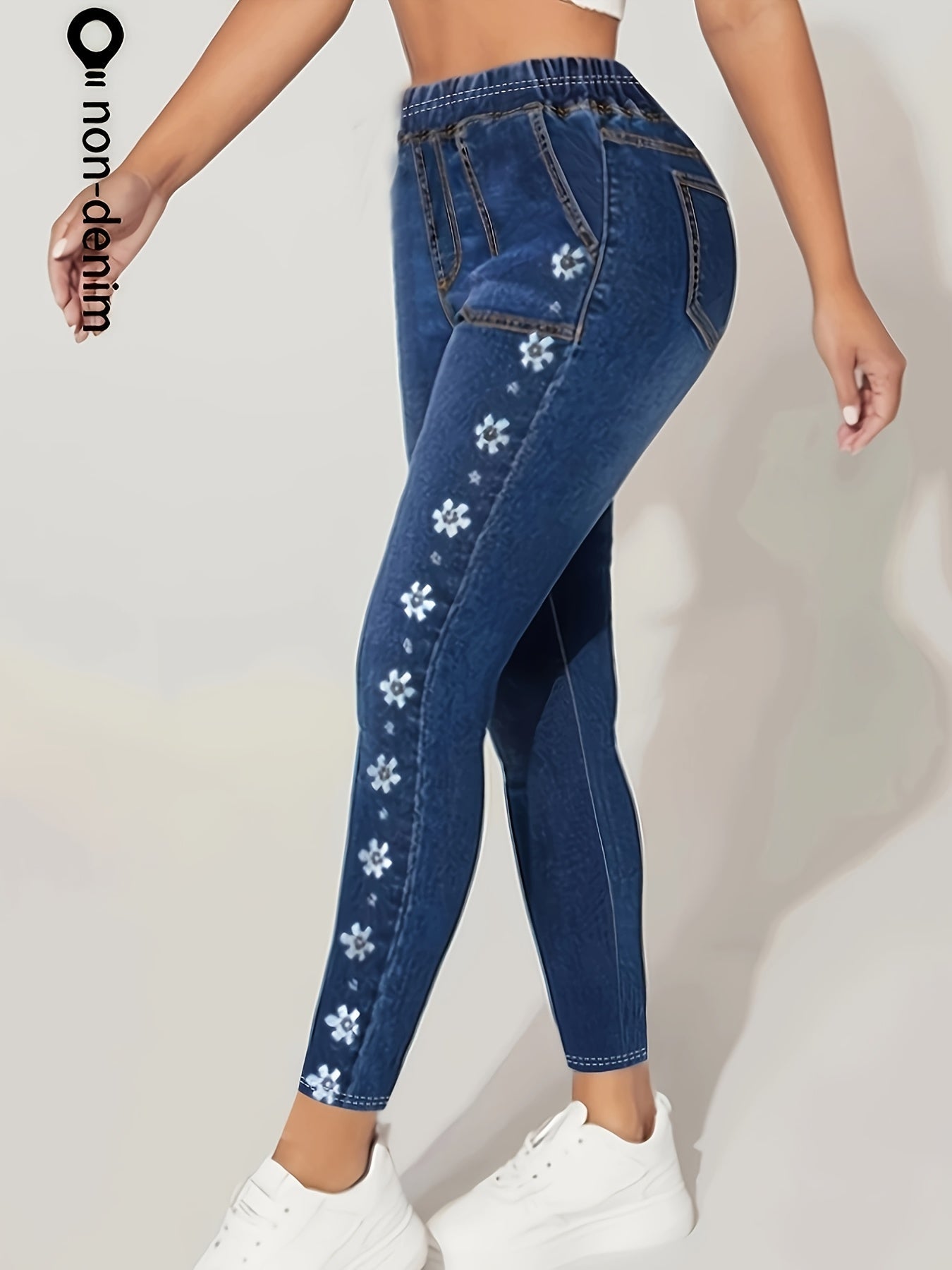 Women's Slim-Fit Imitation Denim Leggings with Noor & Flame