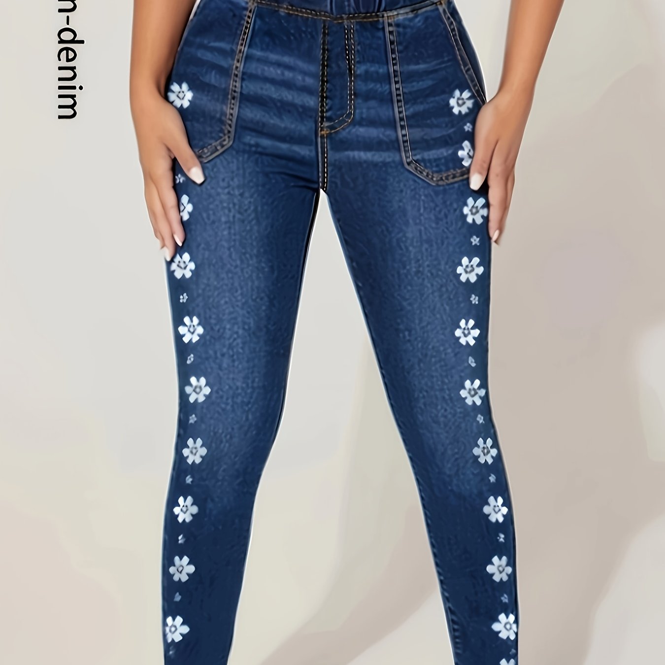 Women's Slim-Fit Imitation Denim Leggings with Noor & Flame