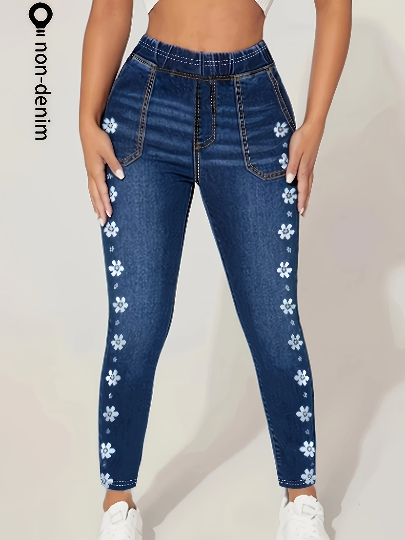 Women's Slim-Fit Imitation Denim Leggings with Noor & Flame