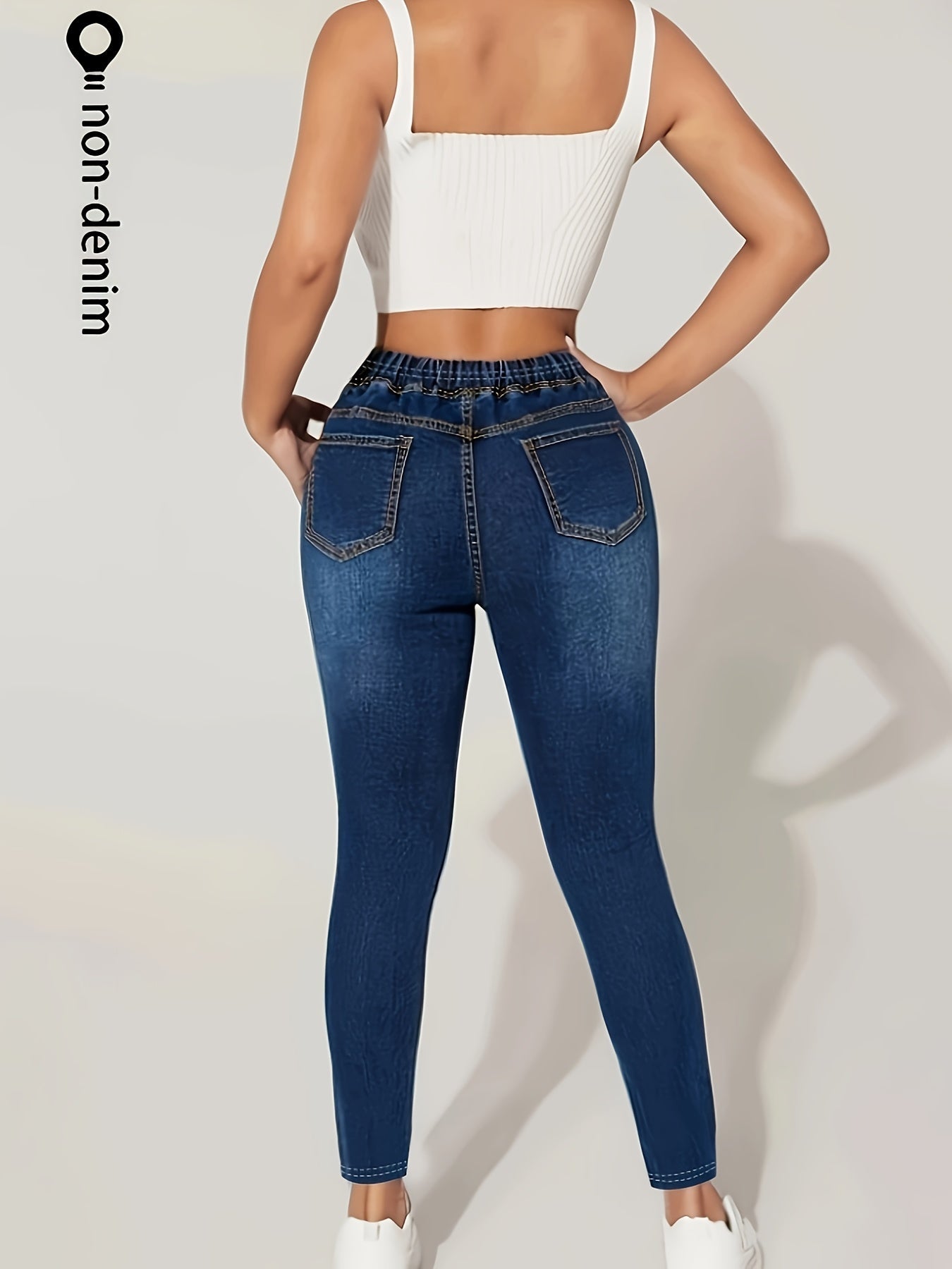 Women's Slim-Fit Imitation Denim Leggings with Noor & Flame